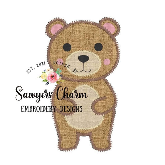 Sweet Teddy bear baby boy zigzag machine applique design embroidery file, zig zag, quick stitch
