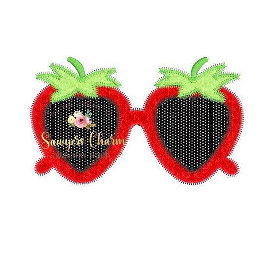Strawberries zig zag summer sunglasses vintage/retro applique machine embroidery design file, sunnies, quick stitch, shades