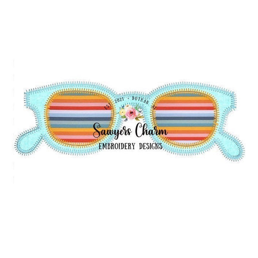 BUNDLE zig zag summer sunglasses, with and without bows, boy/girl vintage/retro applique machine embroidery design file, sunnies, shades