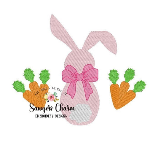 BUNDLE Girl and boy Easter bunny carrots trio sketch machine embroidery design file, quick stitch, with and without bows