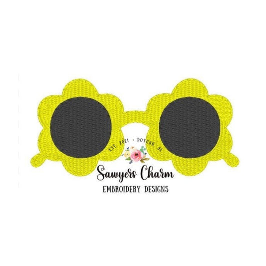BUNDLE Mini retro summer sunglasses fill stitch machine embroidery design file, sunnies, shades, vintage, heart, flower, cat eye glasses