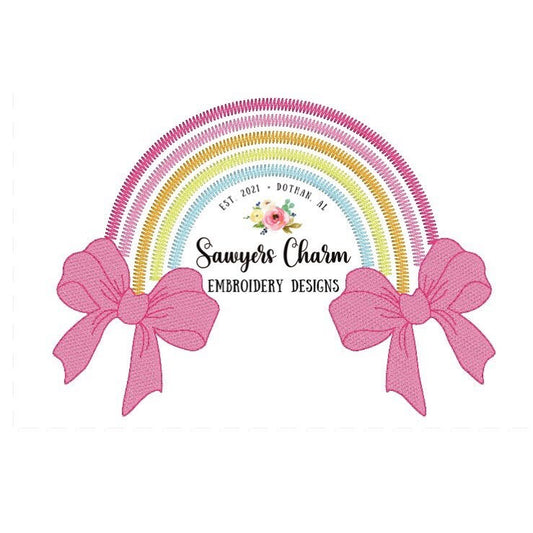 Boho rainbow zig zag with sketch stitch bows, vintage, bean stitch machine embroidery design file