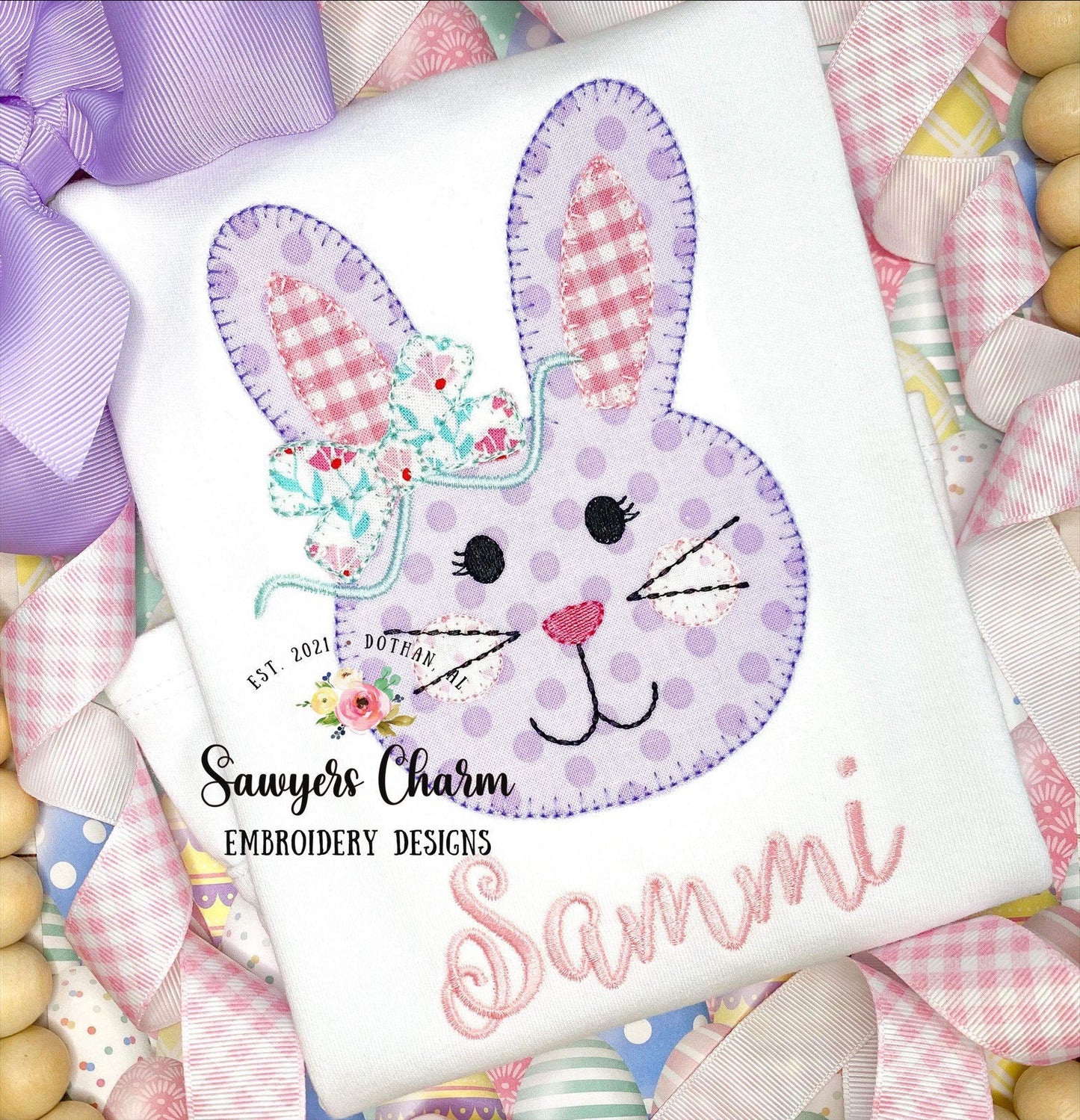 BUNDLE Girl and boy Easter bunny blanket stitch machine applique embroidery design file, quick stitch, with and without bows