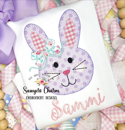 BUNDLE Girl and boy Easter bunny blanket stitch machine applique embroidery design file, quick stitch, with and without bows