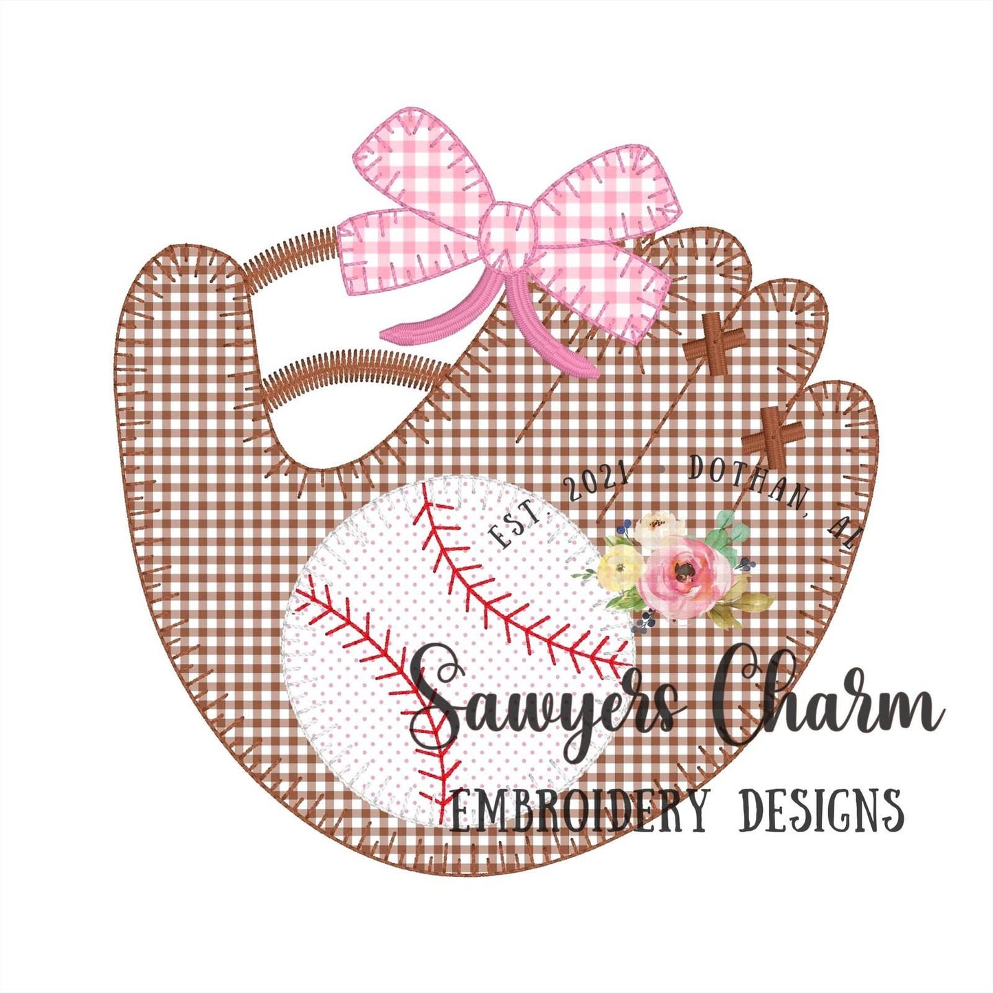 BUNDLE Blanket stitch baseball/softball glove with and without bow and ball Boy and Girl machine applique design embroidery file, sports