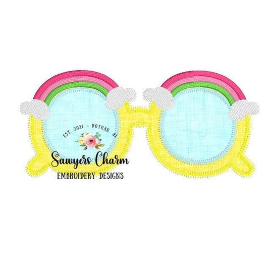 Rainbow zig zag sunglasses vintage/retro applique machine embroidery design file, sunnies, quick stitch, summer shades