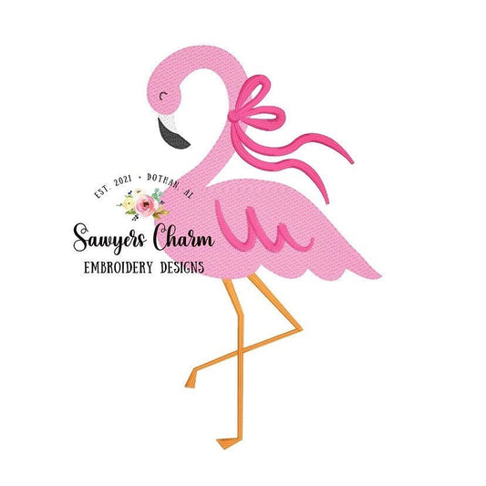 BUNDLE Flamingo with bow zigzag applique and sketch style machine embroidery design file, summer, quick stitch