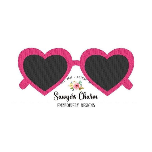 BUNDLE Mini retro summer sunglasses fill stitch machine embroidery design file, sunnies, shades, vintage, heart, flower, cat eye glasses