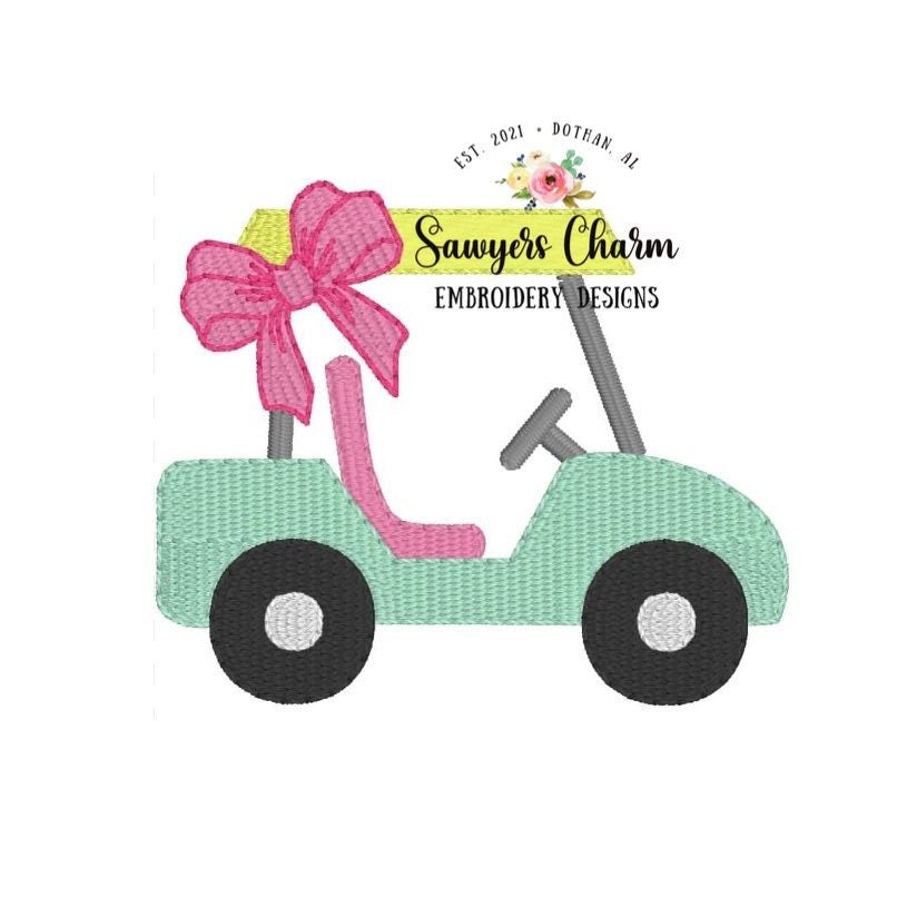 BUNDLE Boy and girl mini fill golf cart, with and without bow, machine embroidery design file, quick stitch, perfect for monograms