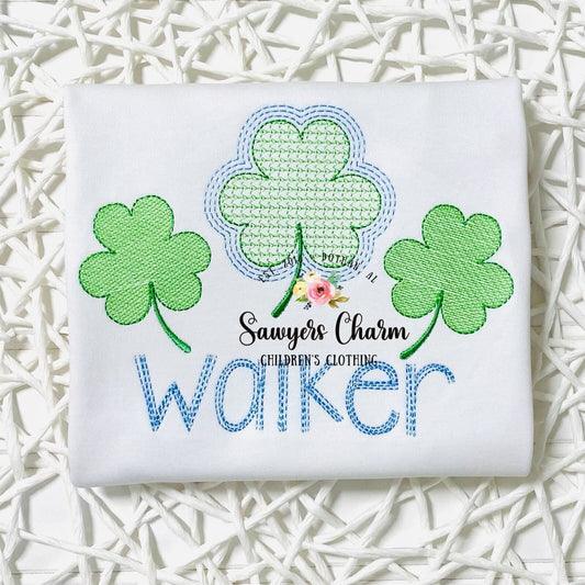 BUNDLE St. Patrick's Day shamrock clover trio machine sketch embroidery design file, quick stitch, bean stitch, with and without bows