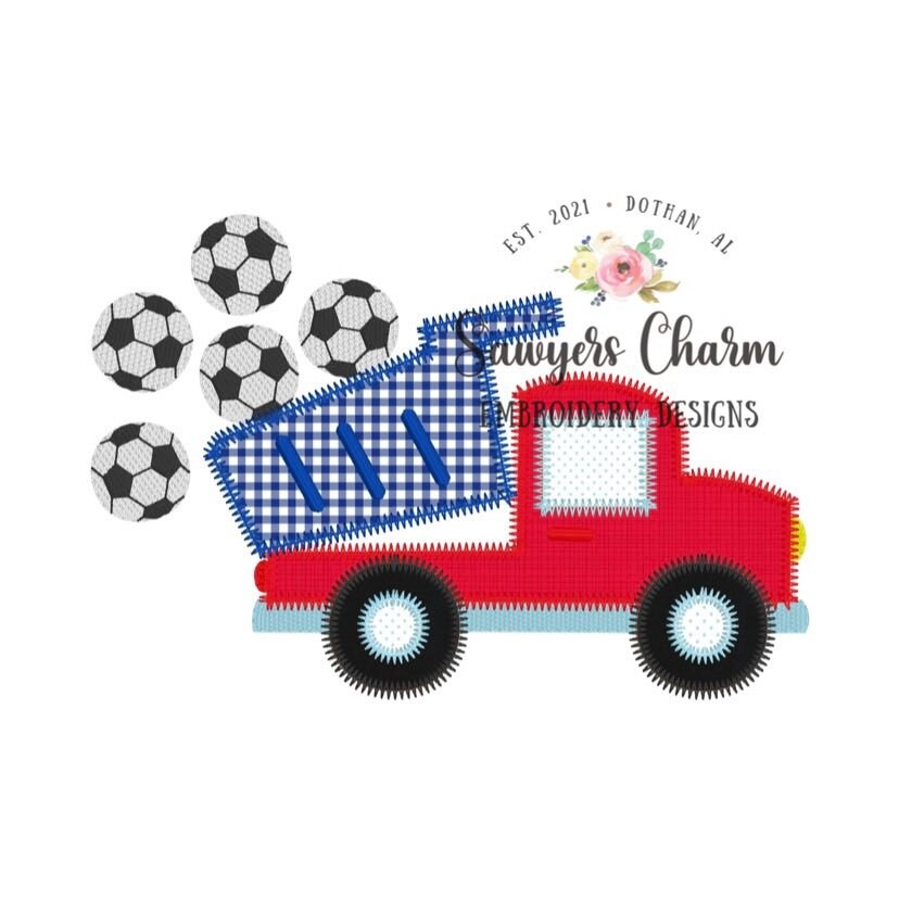 BUNDLE Sports dump truck zig zag machine applique design embroidery file, sketch stitch baseball/bat, football, soccer, tennis, basketball