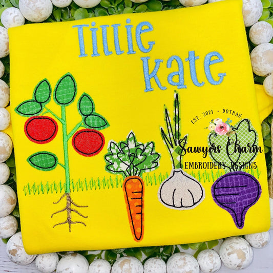 BUNDLE Veggie garden bean stitch applique AND sketch machine embroidery design file, fruit, vegetables, summer, spring, gardening, plants