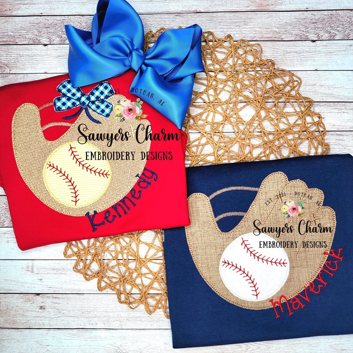 BUNDLE Blanket stitch baseball/softball glove with and without bow and ball Boy and Girl machine applique design embroidery file, sports