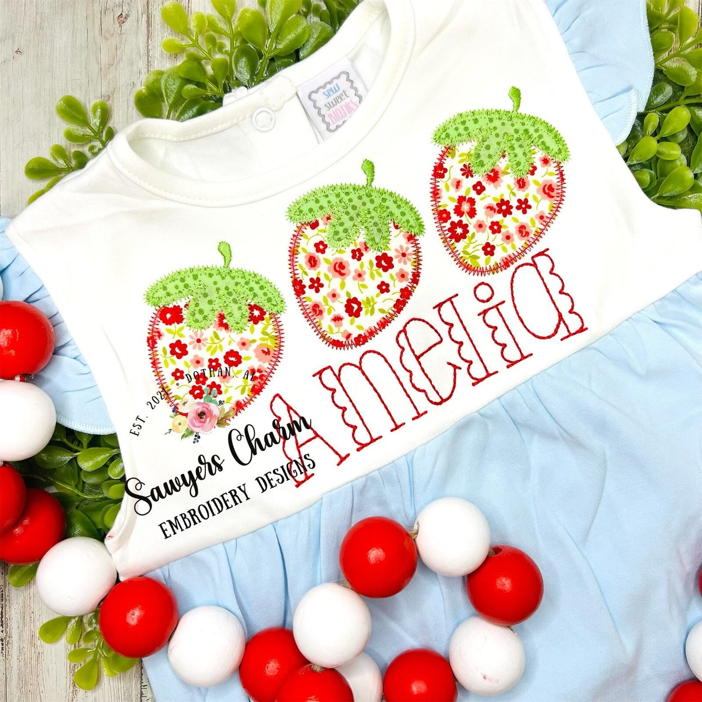 Strawberry trio zig zag applique machine embroidery design file, quick stitch, fruit, summer and spring, garden