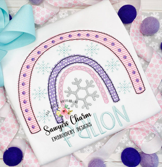Snowflake rainbow machine applique embroidery design, bean stitch applique, Christmas/winter wonderland, boho holidays