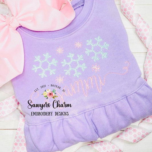 Winter snowflakes trio sketch design machine embroidery file, bean stitch, quick stitch