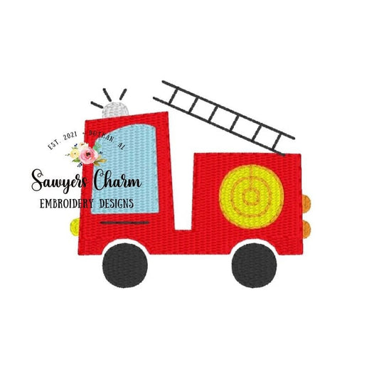 Mini fire truck fill stitch machine embroidery design file, transportation, perfect for monograms, quick stitch, first responder, fire hose
