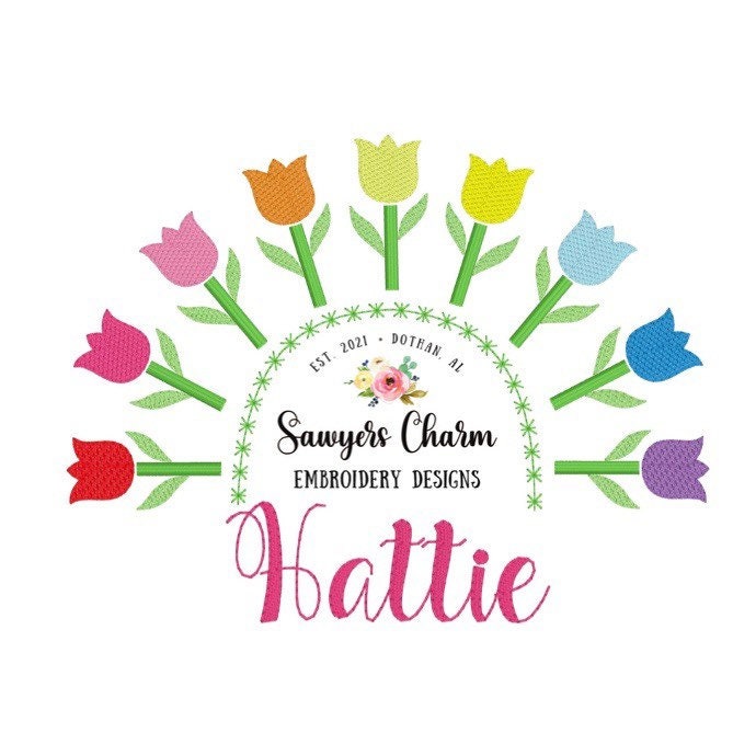 Rainbow tulips sketch stitch machine embroidery design file, quick stitch, spring flowers, bean and satin stitch, summer, floral
