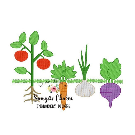 Vegetable garden sketch stitch machine embroidery design file, quick stitch, fruit, veggies, summer and spring, gardening, plants