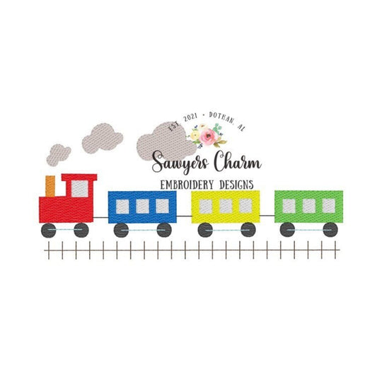 Train locomotive sketch machine embroidery design file, quick stitch, bean stitch, smoke stack, train track, choo choo, transportation