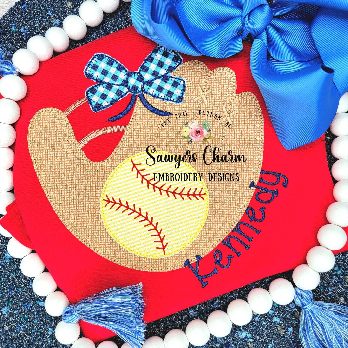 BUNDLE Blanket stitch baseball/softball glove with and without bow and ball Boy and Girl machine applique design embroidery file, sports