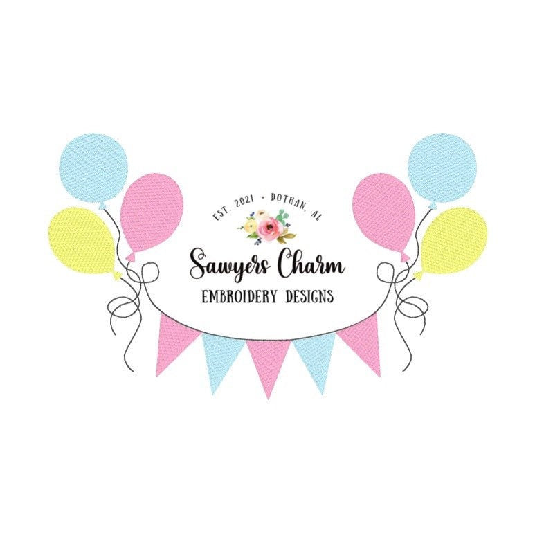 Birthday balloons bunting banner sketch machine embroidery design file, quick stitch, bean stitch, celebration, perfect for name or monogram