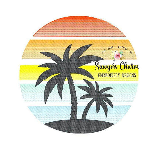 BUNDLE Beach Palm trees silhouette bean stitch applique & sketch stitch, machine embroidery design file, quick stitch, summer, nautical