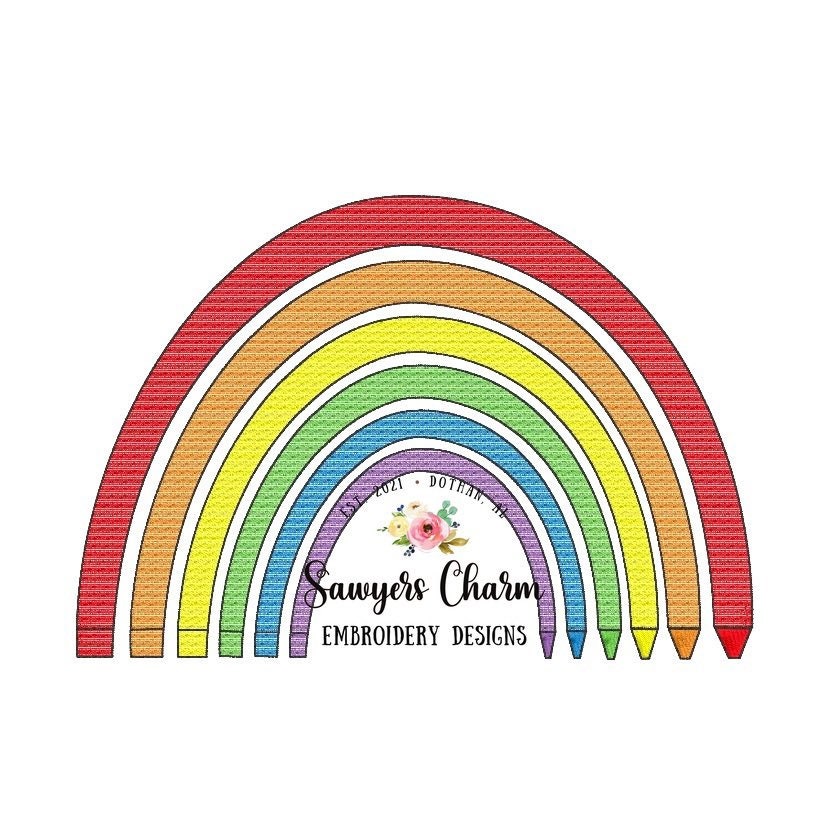 Back to school crayons rainbow sketch fill design, machine embroidery file, quick stitch, colors, school supplies