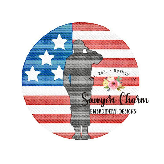 Patriotic military solder American flag sketch machine embroidery design file, bean stitch, stars and stripes, red white blue, July 4th