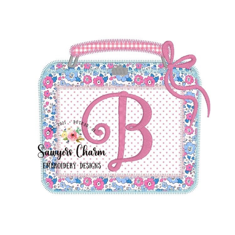 BUNDLE Lunchbox with and without bow zig zag machine embroidery design file, quick stitch, perfect for monograms or names, back to school