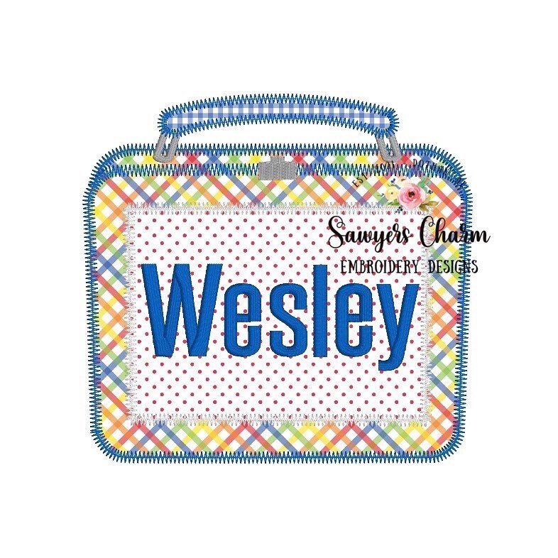 BUNDLE Lunchbox with and without bow zig zag machine embroidery design file, quick stitch, perfect for monograms or names, back to school