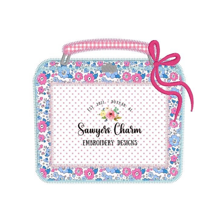 BUNDLE Lunchbox with and without bow zig zag machine embroidery design file, quick stitch, perfect for monograms or names, back to school