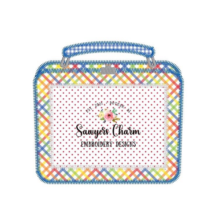 BUNDLE Lunchbox with and without bow zig zag machine embroidery design file, quick stitch, perfect for monograms or names, back to school