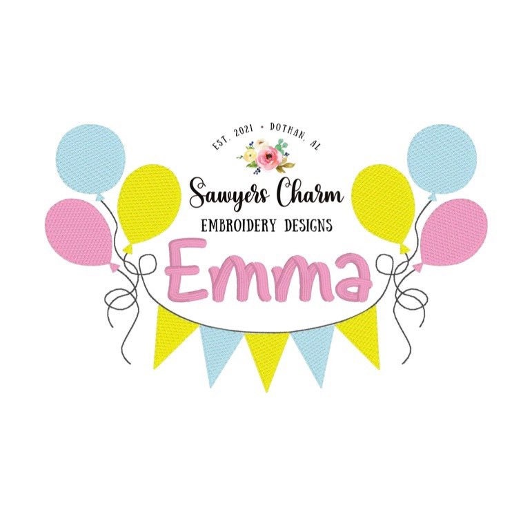 Birthday balloons bunting banner sketch machine embroidery design file, quick stitch, bean stitch, celebration, perfect for name or monogram