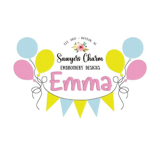 Birthday balloons bunting banner sketch machine embroidery design file, quick stitch, bean stitch, celebration, perfect for name or monogram