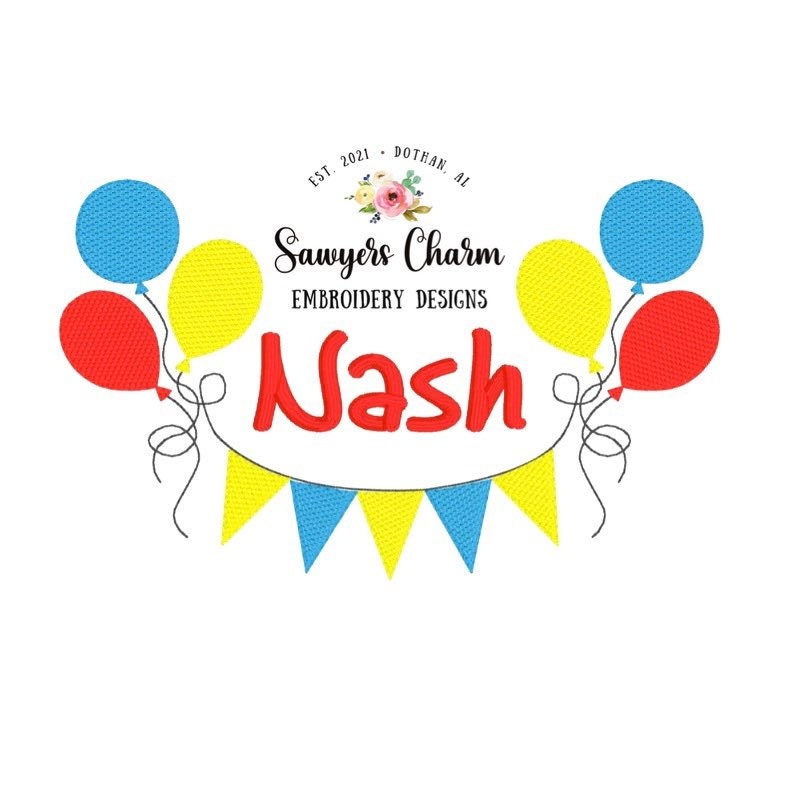 Birthday balloons bunting banner sketch machine embroidery design file, quick stitch, bean stitch, celebration, perfect for name or monogram