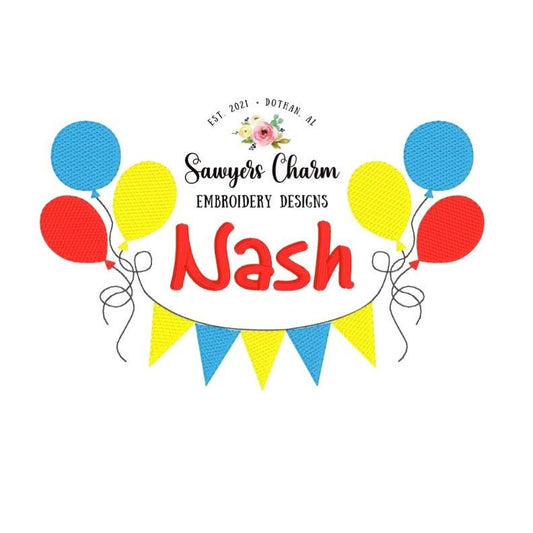 Birthday balloons bunting banner sketch machine embroidery design file, quick stitch, bean stitch, celebration, perfect for name or monogram