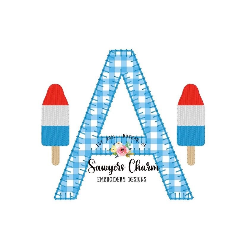 Mini patriotic bomb pop, ice cream popsicle machine embroidery design file, quick stitch bean stitch, stars stripes, red white blue July 4th