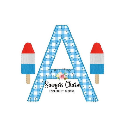 Mini patriotic bomb pop, ice cream popsicle machine embroidery design file, quick stitch bean stitch, stars stripes, red white blue July 4th