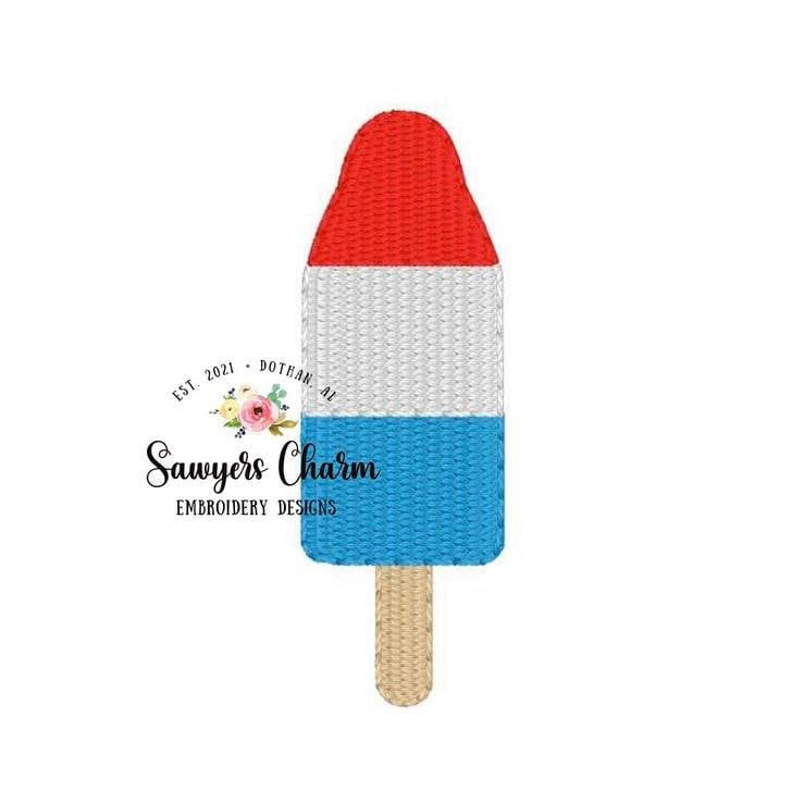 Mini patriotic bomb pop, ice cream popsicle machine embroidery design file, quick stitch bean stitch, stars stripes, red white blue July 4th