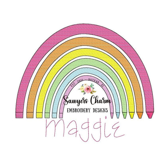 Back to school crayons rainbow sketch fill design, machine embroidery file, quick stitch, colors, school supplies
