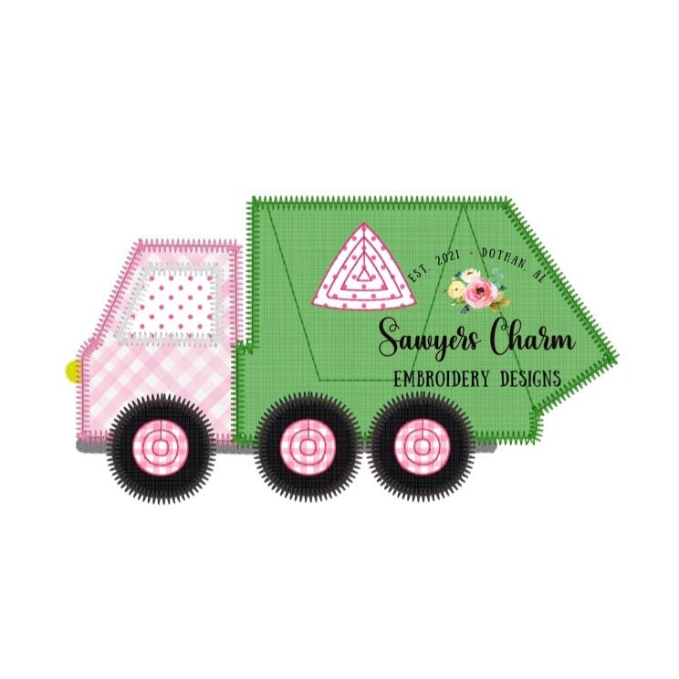 Garbage truck zigzag stitch machine applique embroidery file, vintage stitch, quick stitch, construction vehicle, bean stitch, city truck
