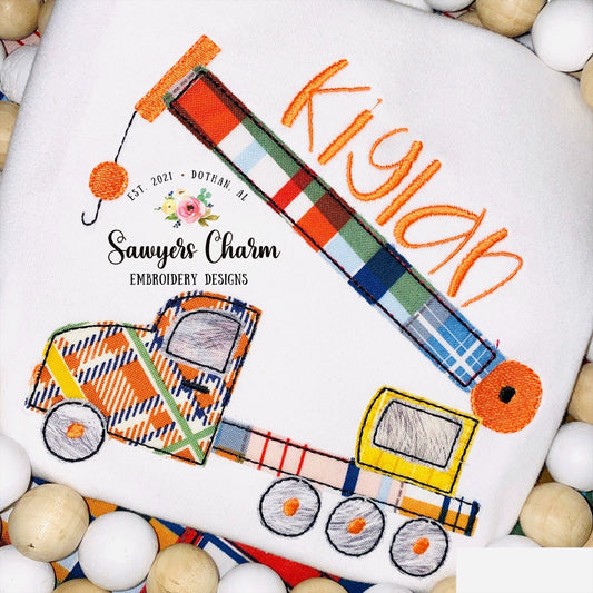 BUNDLE Construction crane sketch design AND bean stitch machine applique design embroidery file