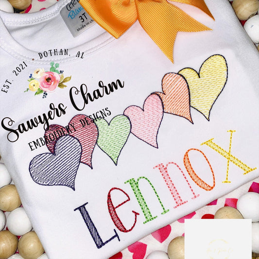 Valentine's Day hearts watercolor sketch machine embroidery design file, quick stitch, bean stitch, vintage stitch, scribble squiggly