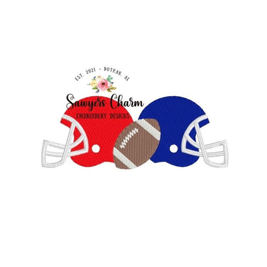 Mini House Divided two helmets and football fill stitch machine embroidery design file, sports, perfect for monogram, quick stitch, college