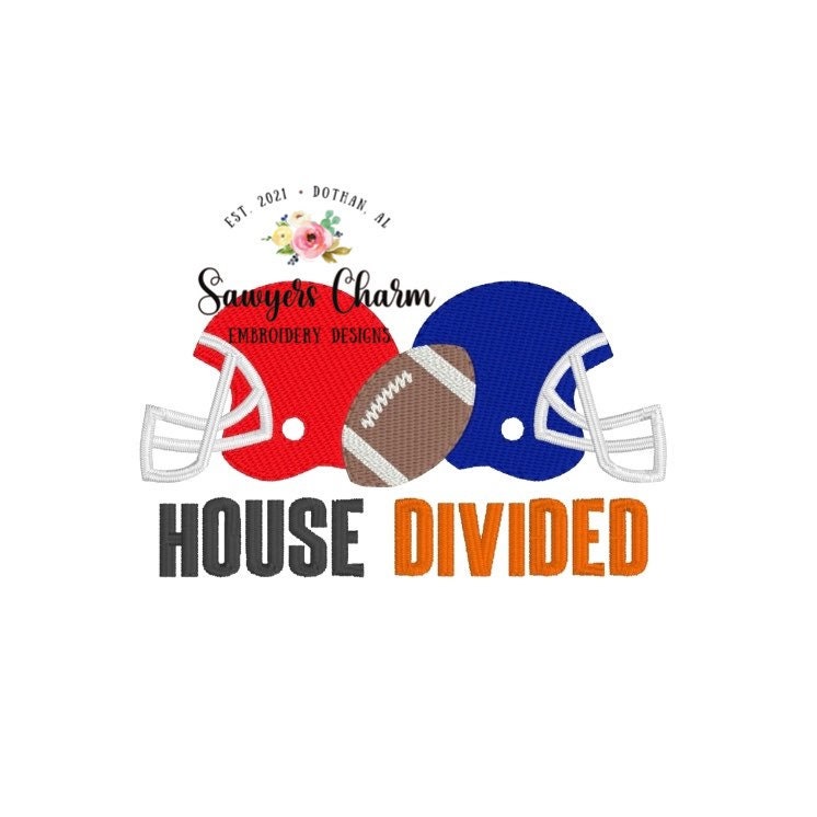 Mini House Divided two helmets and football fill stitch machine embroidery design file, sports, perfect for monogram, quick stitch, college