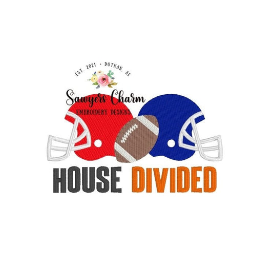 Mini House Divided two helmets and football fill stitch machine embroidery design file, sports, perfect for monogram, quick stitch, college