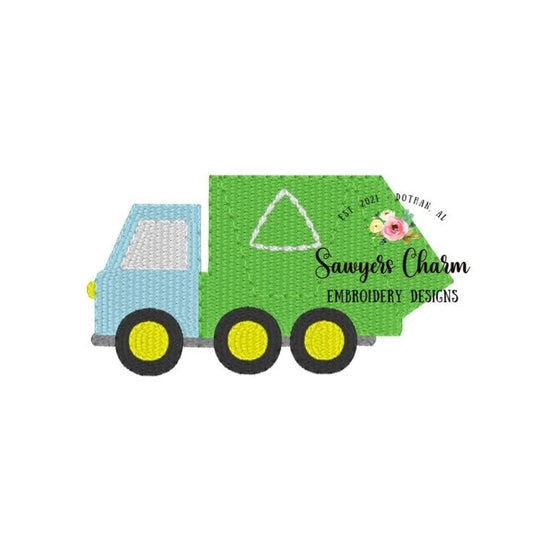 Garbage truck mini fill stitch machine embroidery file, vintage stitch, quick stitch, construction vehicle, bean stitch, city truck