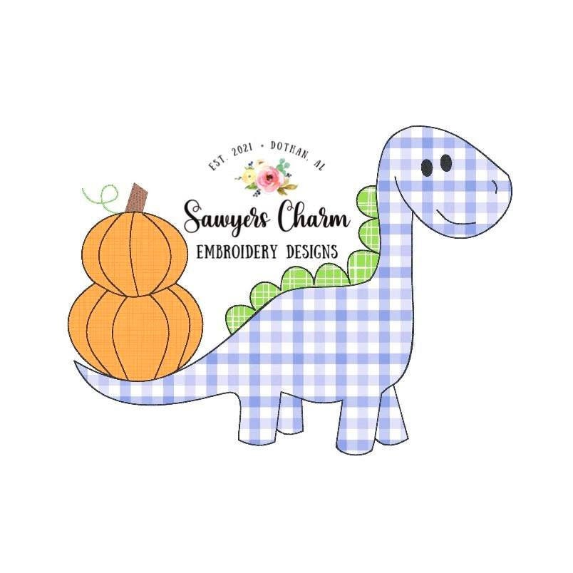 BUNDLE Stacked pumpkins dinosaur with and without bow, bean stitch applique & sketch stitch embroidery design file, dino, fall halloween