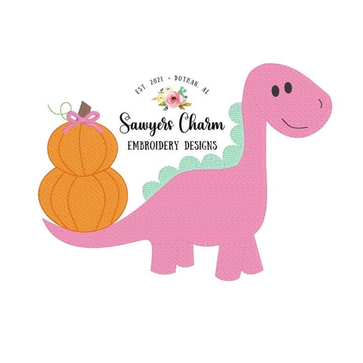 BUNDLE Stacked pumpkins dinosaur with and without bow, bean stitch applique & sketch stitch embroidery design file, dino, fall halloween
